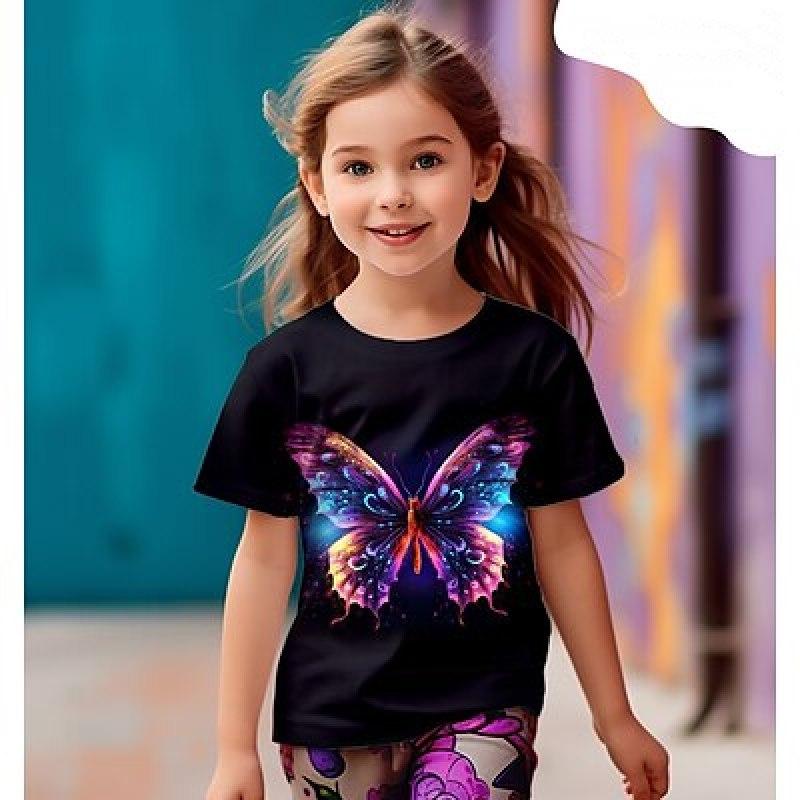 

Девочки Футболка с 3D-графикой и бабочками Футболка С короткими рукавами 3D-принт Лето Весна Активный Мода Милый Дети 3-12 лет На открытом воздухе На каждый день Повседневные Обычная посадка 160