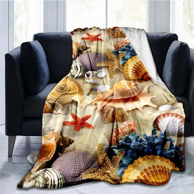 Beach Shells Landscape 3D Printed Throw Blanket Bedspread Flannel Home Blanket Plush Soft Comfortable Home Decor Blanket King