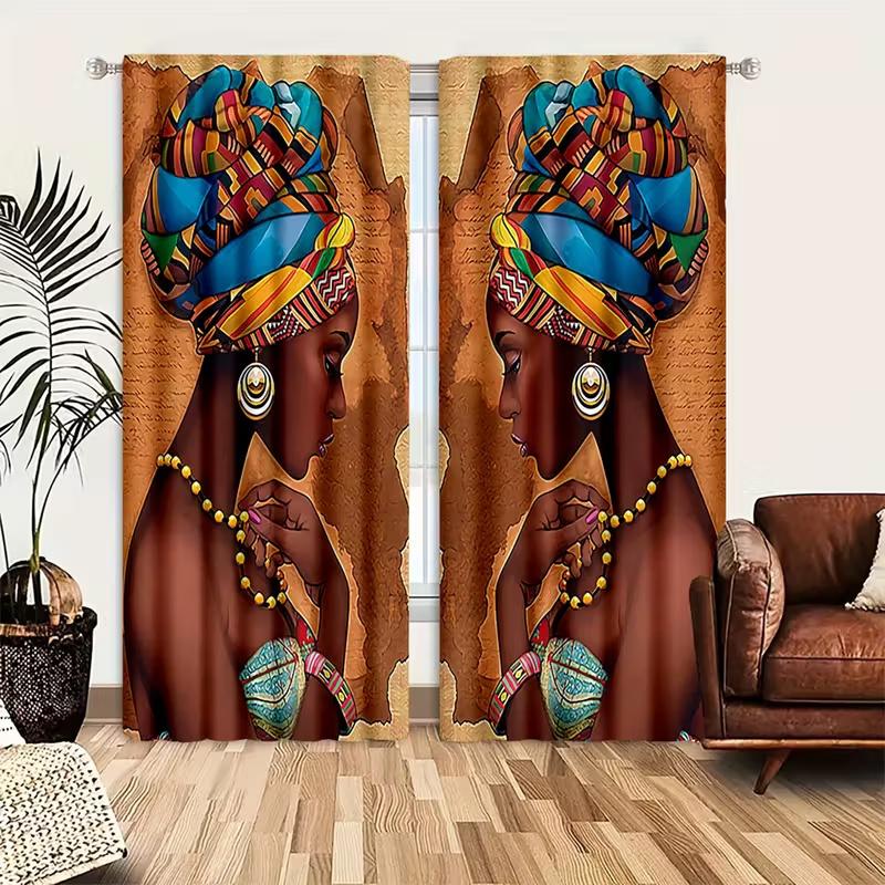 2 Pcs African beauty print curtains,suitable for bedroom,living room kitchen decoration,home decoration,window decoration