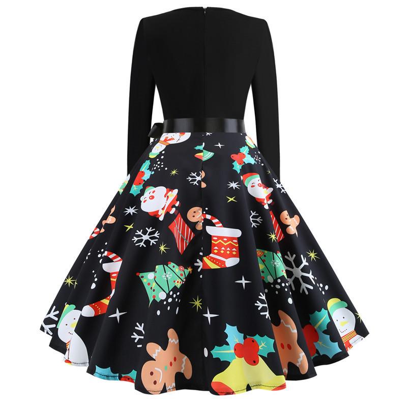 GMXIA Vestito Stampato Autunno Inverno Natale Retro Scollo Tondo Sexy