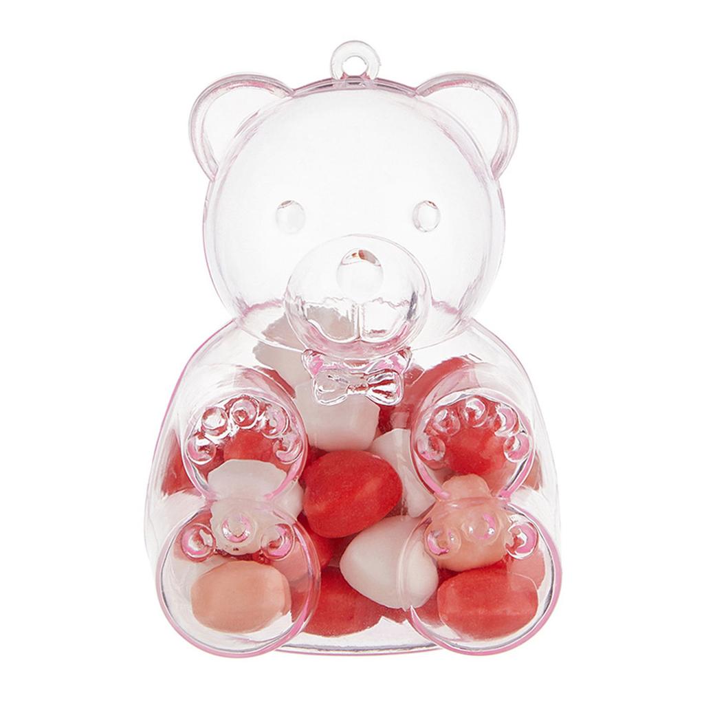 Sett med 12 bjørneformede godteribeholdere klare plastoppbevaringsbokser for godteri med lokk gjennomsiktig smykkeemballasjeetui