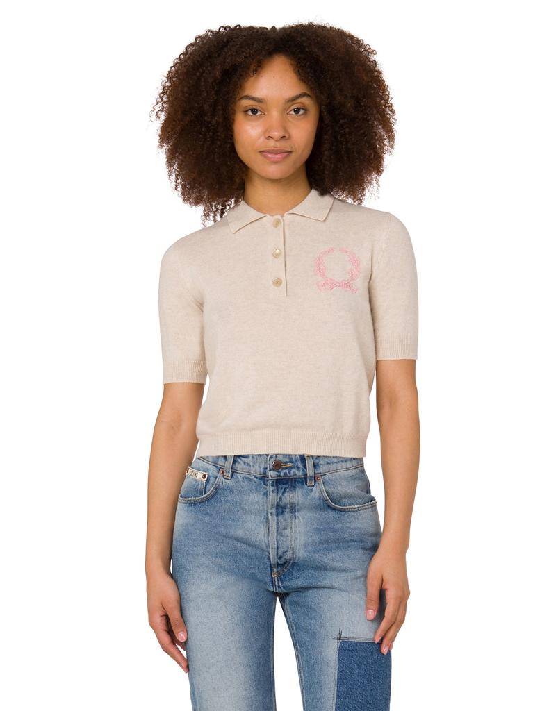 MOSCHINO Laurel Crown Logo Short Sleeve Polo Knit