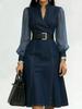 Abito Donna Blouson in Denim con Collo a V e Maniche Lunghe in Rete