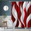 1pc Red & White Abstract Wave Pattern Shower Curtain - Stylish Polyester Bath Mat with Vibrant Red, White, and Brown Swirls, M