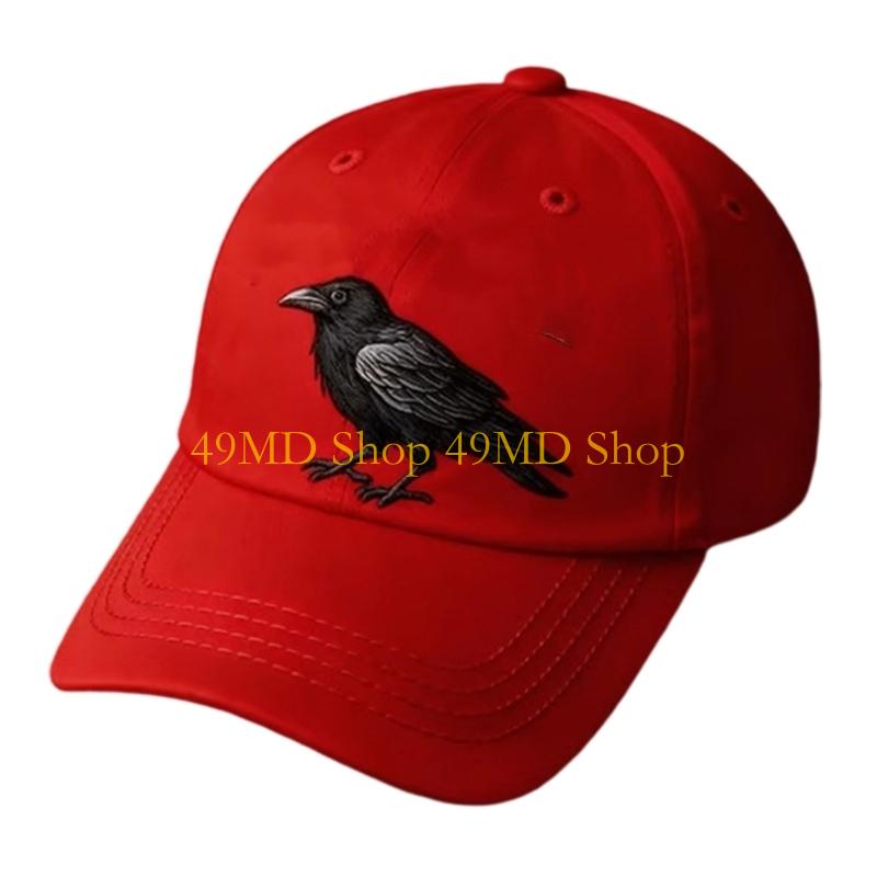 49MD Unisex Baseball Cap with Gothic Embroidery Crow Adjustable Snapbacks Dad Hat for Daily Activity Outdoor Sunproof Headwear