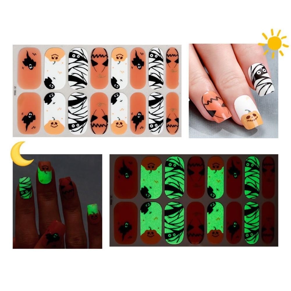 Bloodstain Halloween Luminous Nail Sticker Pumpkin 16 Fingers Set Nail Polish Sticker Beauty Care