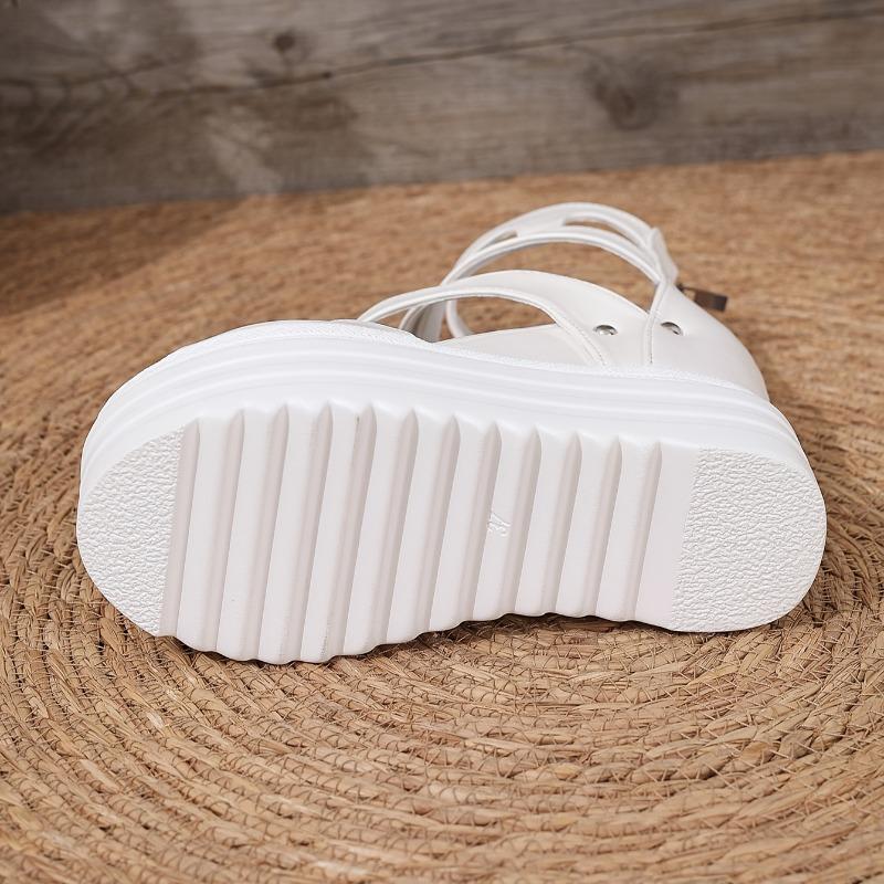 Women's White Faux Cover Wedge Sandals - 12cm Extra High Heel, Peep Toe with Cut-Out Design, Glossy Finish, Back Zipper Closure for Casual