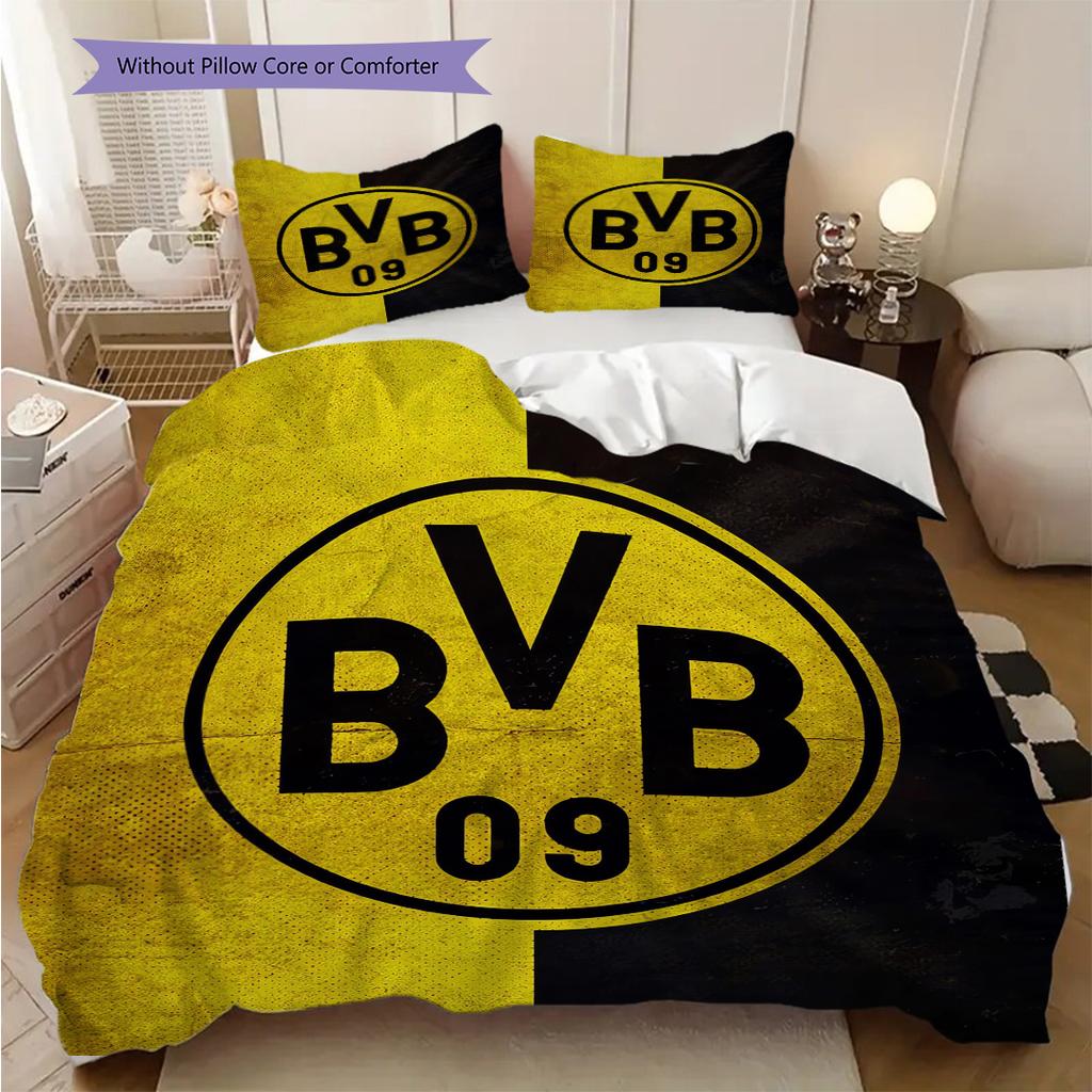 Borussia Dortmund logo Vzor Povlečení Přikrývka Sada Povlak na přikrývku Povlak na polštář Domácí Dekorace Dárek k narozeninám (1 * povlak na peřinu + 2 * povlak na polštář, bez jádra)