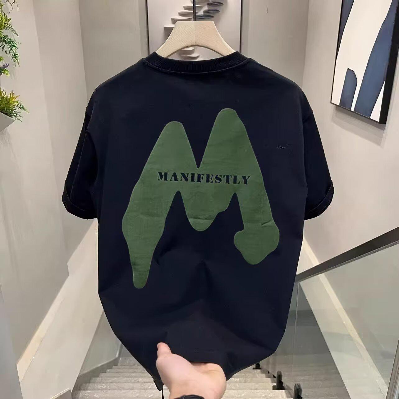 

2024 Трендовая мужская футболка из высококачественного хлопка с коротким рукавом: Повседневный, свободный и универсальный дизайн XL чёрный