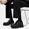 Casual thick soled men's leather shoes party style Outdoor Trendy Streets Daily Derby Black Shoes Thick soled Popular