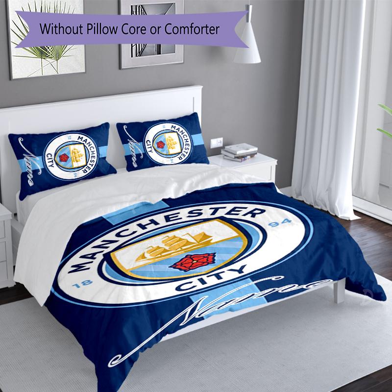 3pcs Custom Name Manchester City F.C Set,Includes 1 Duvet Cover and 2 Pillowcases,All-season Bedroom Decor