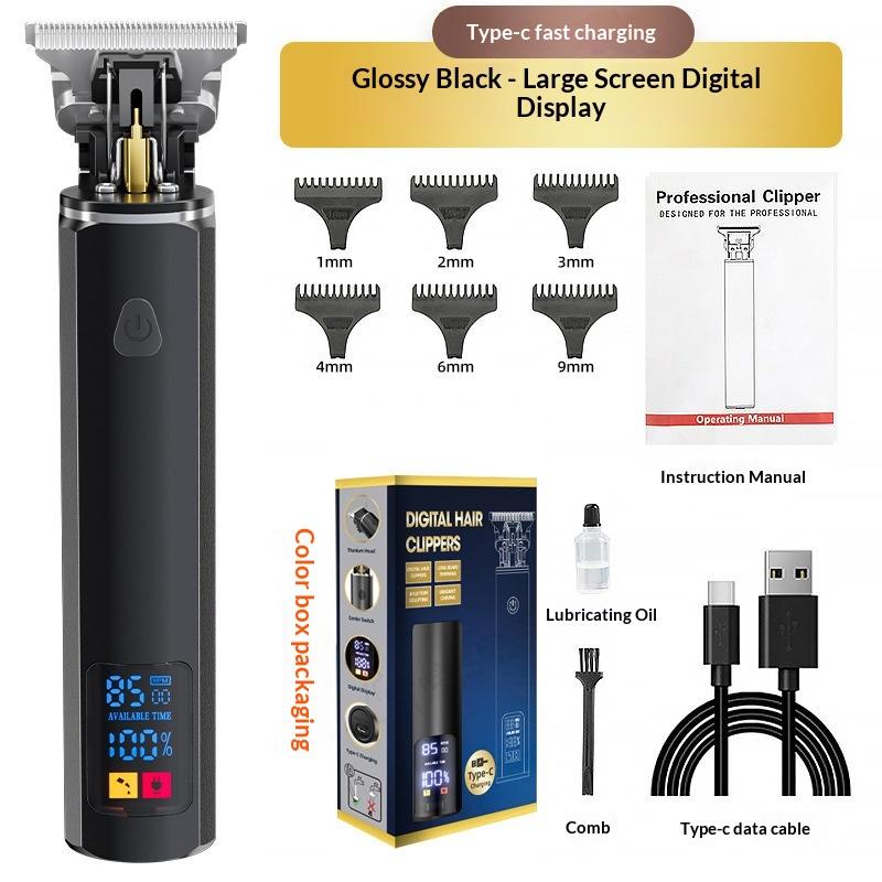 Hair Clipper Digital Display Electric Hair Clipper Professional Carving Oil Head Push Multifunctional Electric Clipper Rechargeable