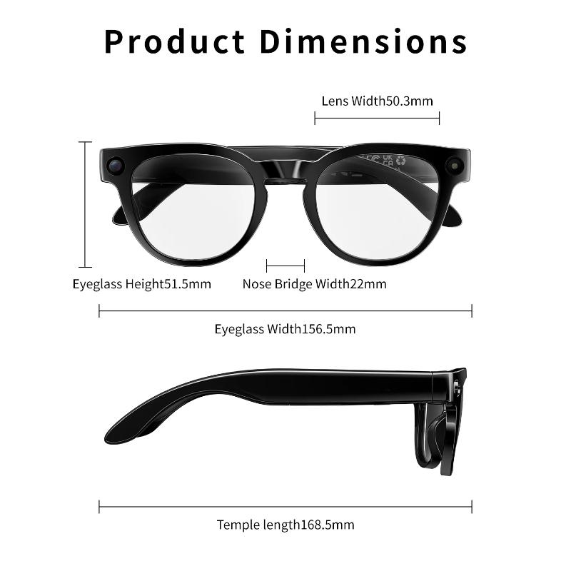 MT3 Smart Glasses 8MP HD Camera Video Recording AI Translation Voice Assistant TR90 Ultralight Bluetooth Call Music Smart Eyewear USB Charging Unisex