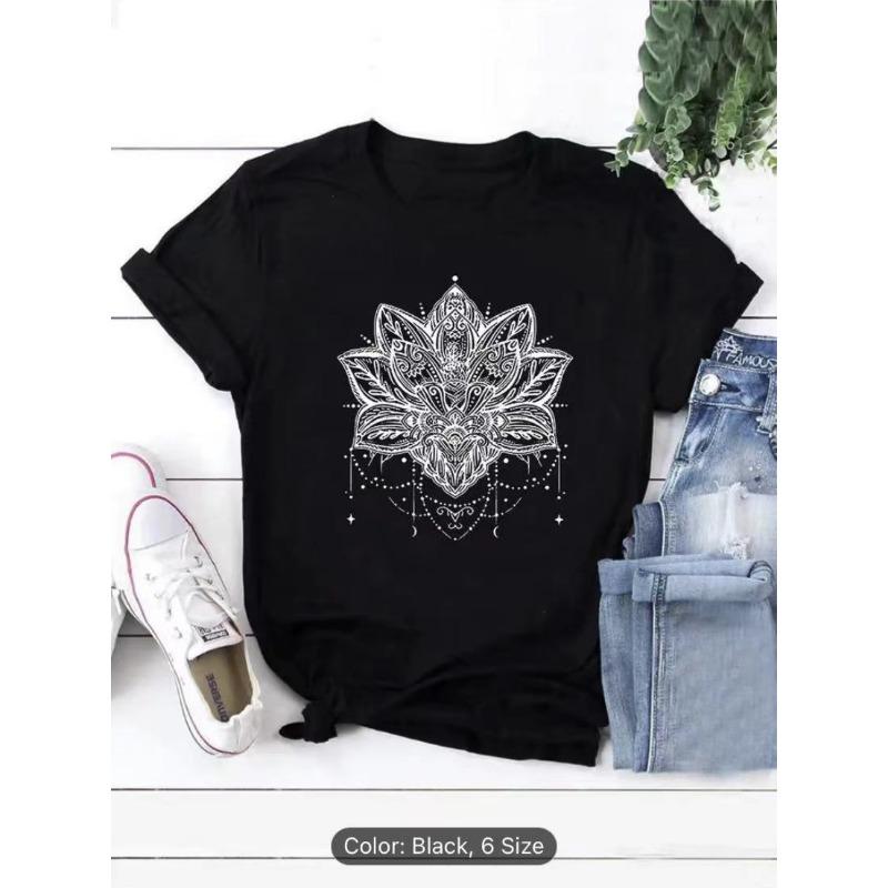 Summer Round Neck Printed Top Fashionable Casual Cute Short Sleeved Women's Pure Cotton T-shirts