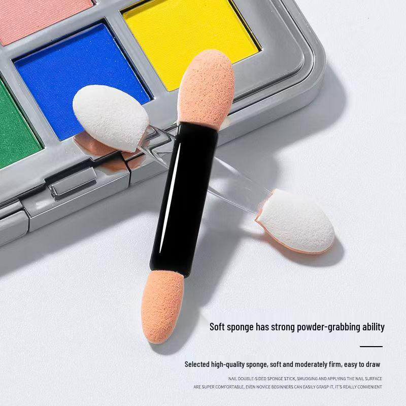 Aurora Mirror Nail Art Blending Stick - Double-Ended Sponge & Eyeshadow Brush, Disposable Makeup Tool