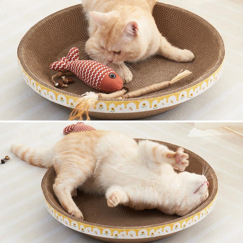 Round Cat Scratcher Cat Cardboard Scratch Mat Pad Bowl Thick Lounge Bed Sofa For Cats Kittens Cat Scratcher Bowls Furniture