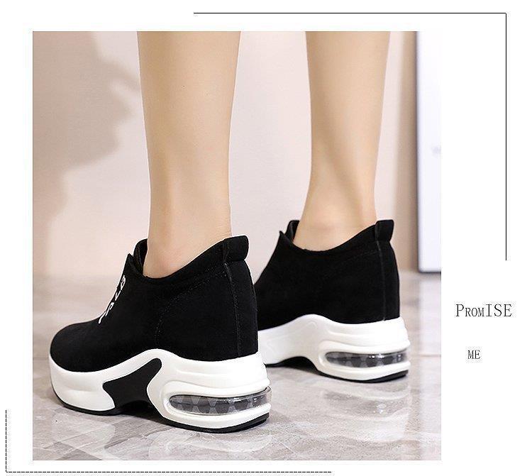 Korean Style Women's Thick-Soled Suede Sneakers with Air Cushion and Zipper for Autumn and Winter