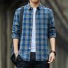 Men's Long Sleeved Checkered Shirt Casual Loose Pure Cotton Shirt