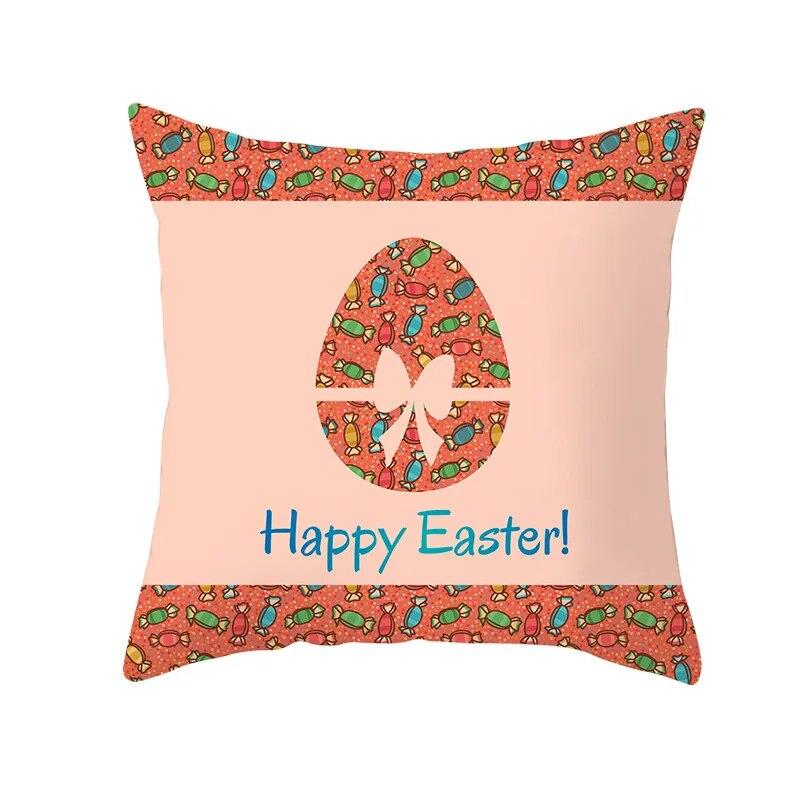 Dekorativer Kissenbezug mit Ostern-Motiv, Cartoon-Häschen-Ei-Druck, Pfirsichhaut-Kissenbezug, Sofakissenbezug, Schlafzimmerzimmer, Heimdekoration