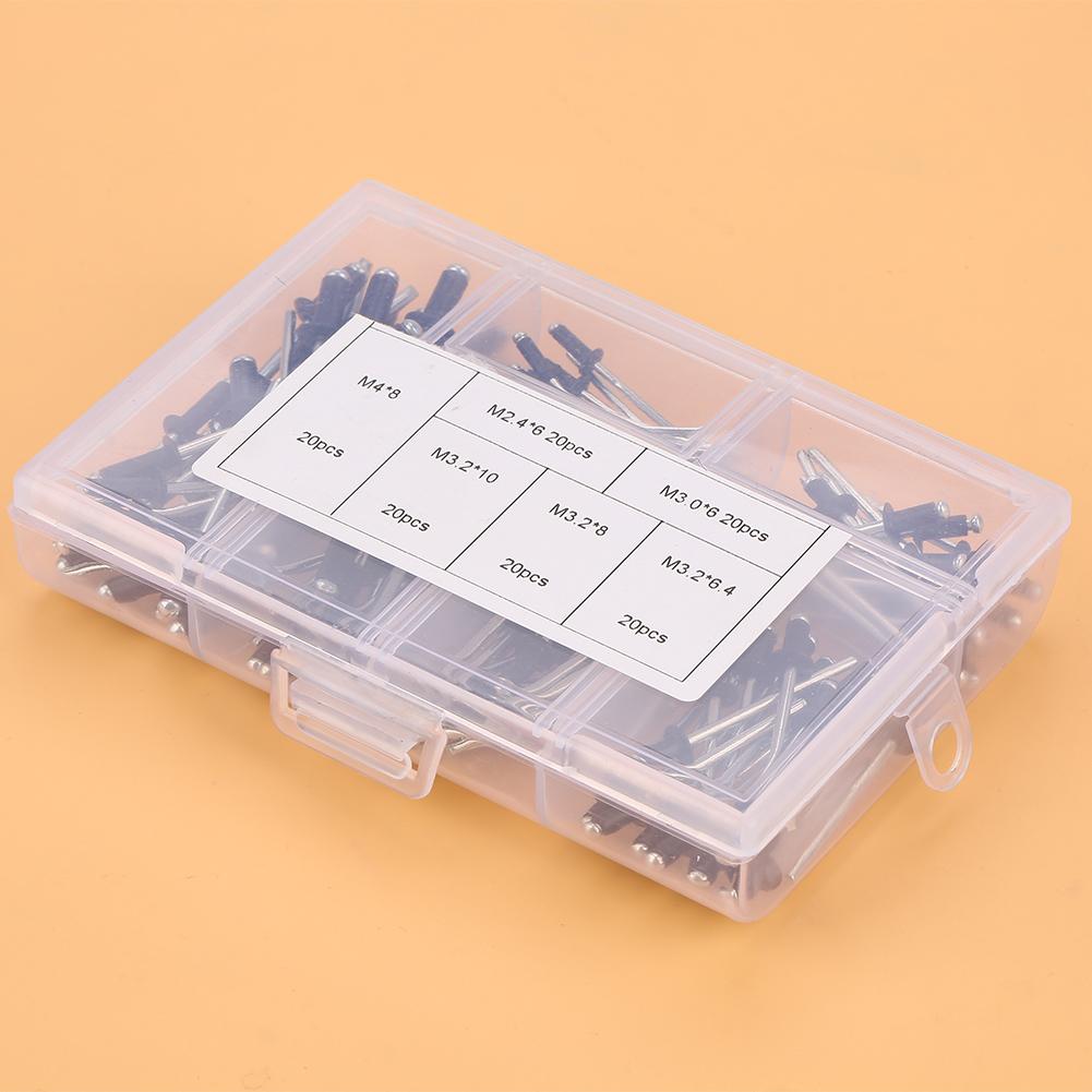 120pcsset M2.4  M3.0  M3.2  M4 Aluminium Blind Rivets Fasteners Assortment Kit with Box