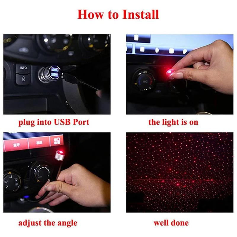 Car USB Star Night Lights Interior Ceiling Lights Atmosphere Light USB Interior Laser Light Car Atmosphere Decorative Lights