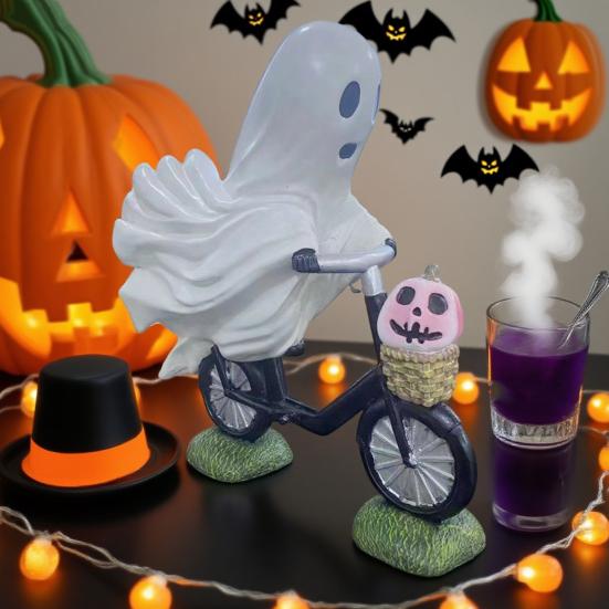 Yousheng Bike Rider Ghost Statue Resin Ghost Riding On A Bicycle Figurine Halloween Ghost Sculpture for Home Parties Decoration Table Centerpiece