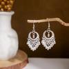 Ethnic Miao Silver Style Long Tassel Earrings with Ancient Scenic Stud Design for Women