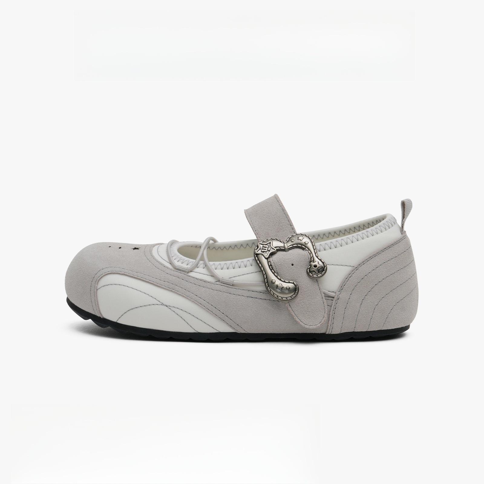 

Yueyu 2025 summer new versatile flat bottom one-word buckle Mary Jane shoes round head casual board shoes versatile single shoes 40 светло-серый