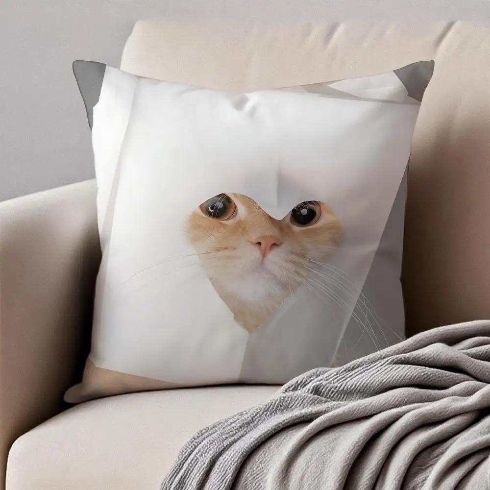 Funny Meme Cat Explosion Pillow Covers 2D Flat Printed Peach Skin Throw Cushion Case For Couch Sofa Living Room Decor 45X45Cm