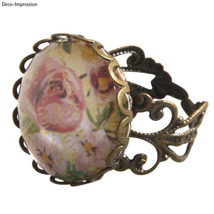 Chaton métal, Bague av. Bord déco,2cm, avec cabochon, 1set, or ancien