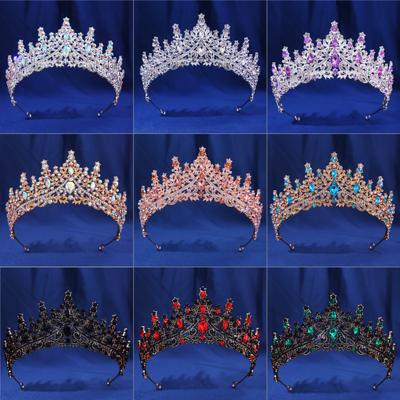 Lyxig mångfärgad kristall strass bröllopskrona barock svart tiara prinsessa drottning diadem håraccessoar för kvinnor smycken