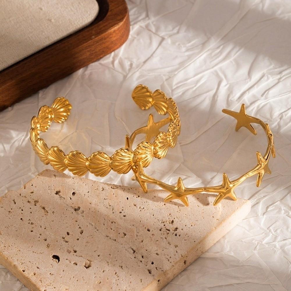 Starfish Shell Bracelet Gold Color Vintage Cuff Bracelets Elegant Opening Bangles  Girl