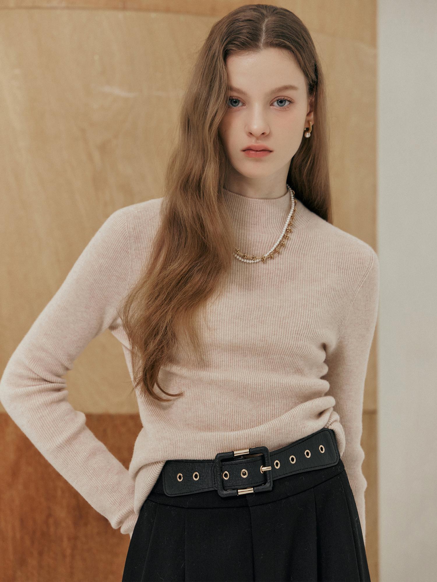 Maja Glitter Mix Rib Mock Neck Knit Navy/Free