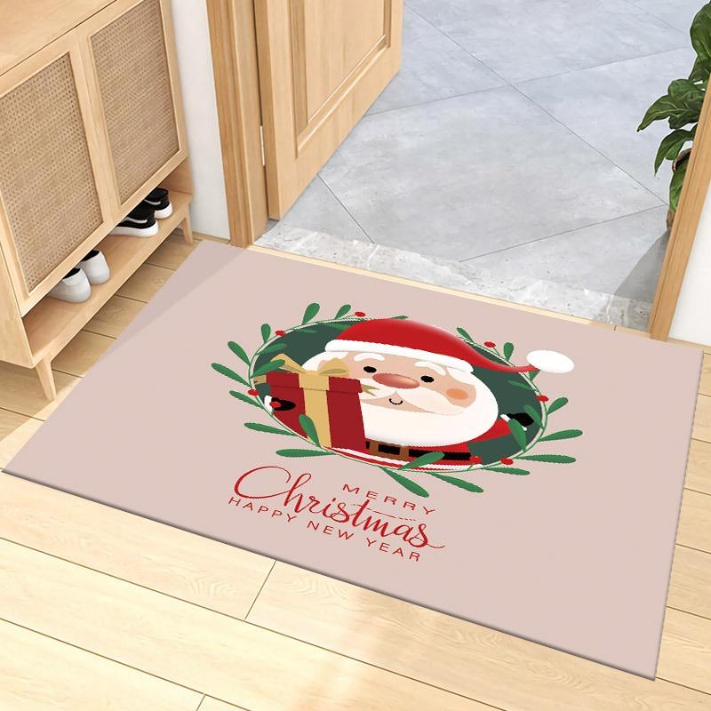 Vintage Santa Reindeer Doormat Christmas Holiday Design Non Slip Welcome Mat for Festive Entryway Decor