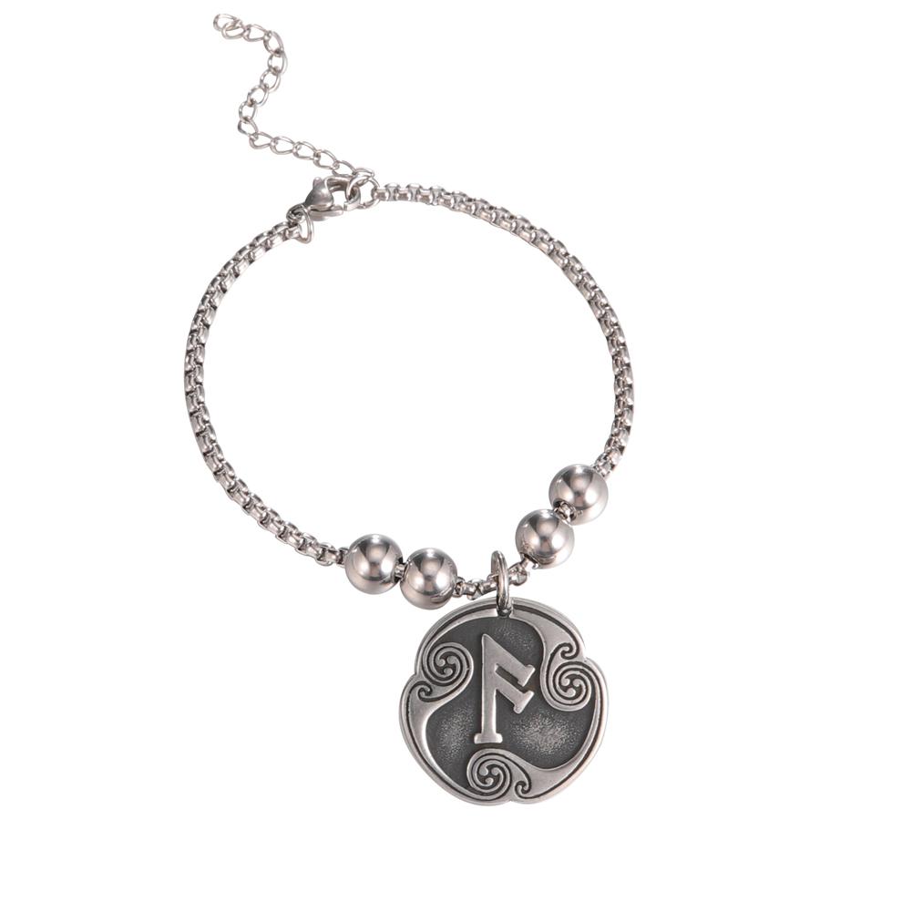 Vintage Norse Runes Bracelet for Men Stainless Steel Box Chain Mysterious Nordic Viking Rune Bangles Amulet Jewelry Gift