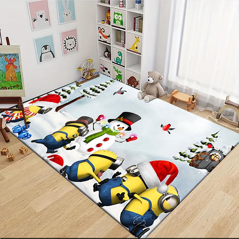 1Pc Christmas Minions Snowscape Carpet Rug Soft Washable Antislip Home Living Room Sofa Mats Personalized Christmas Rug