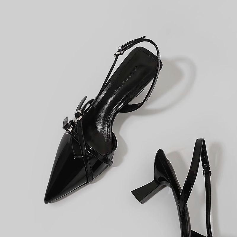 Temperament black bag head casual sandals summer and autumn fashion outer wear cat heel one-word buckle high heels women