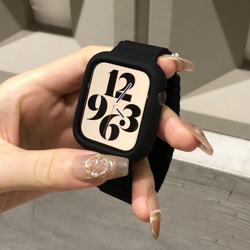 Koreanisch Niedliches Silikonarmband + Hülle Für Apple Watch Armband 44mm 45mm 49mm 42mm 40/38mm 41MM Frauenarmband Für iWatch 9 7 8 6 5 4 SE