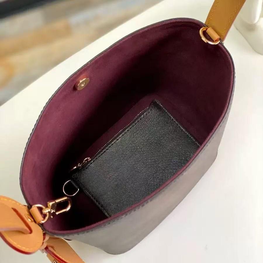 Genuine Leather All-Steel Chip Bucket Bag - Classic Floral Crossbody Shoulder Bag for Women