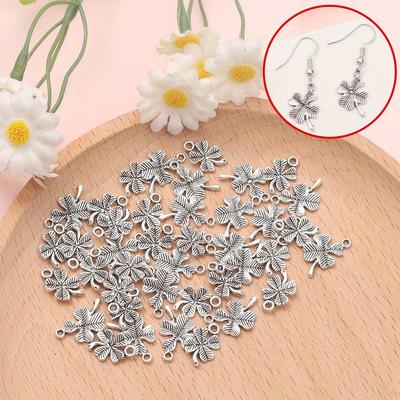 9/18/27pcs Alloy Clover Pendant, Plant Pendant, Four Leaf Clover Jewelry, DIY Summer Beach Ankle Bracelet Earrings
