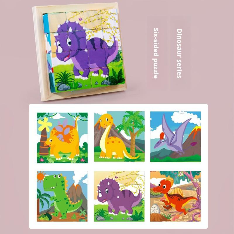 Šest stran malované dřevěné puzzle Trojrozměrné puzzle s dopravními zvířaty Stavební bloky Vzdělávací hračka pro rané vzdělávání