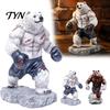 Fitness Bear Statue Resin Boxing Figurine, Muscle for Desk Decor, Realistic Brown White Sculpture Office and Home