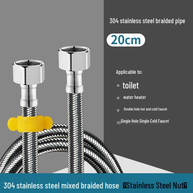 

304 Stainless Steel Braided Flexible Hose for Hot/Cold Water and Toilets - High Pressure Explosion-Proof Metal Connector, 4-Point Inlet