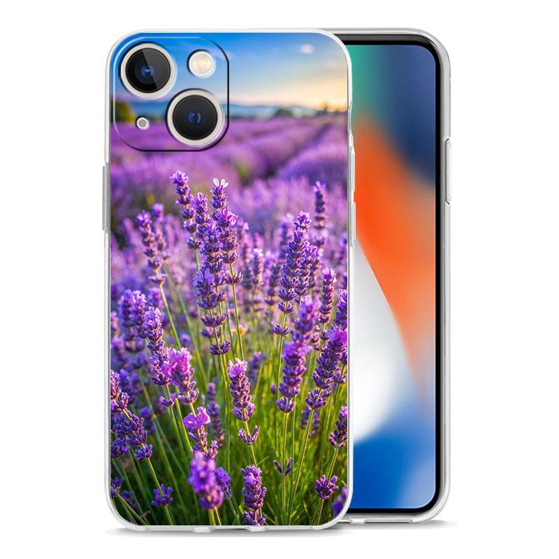 Phone Case For iPhone 16 15 14 13 12 11 Pro Max XS X XR 7 8 Plus soft Shockproof TPU Clear Cover Simple lavender Purple flowers