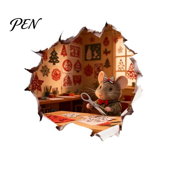 3D Christmas Mouse Sticker Hole Wall Sticker, Waterproof PVC Decal, Creative Festive Scene Easy Apply for Holiday Living Room And Bedroom Decor Art