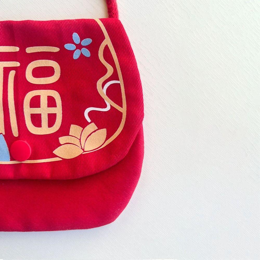 Letter Print New Year Shoulder Bag Traditional Portable Blessing Red Bag Messenger Bag Best Wishes Chinese Style Candy Bag