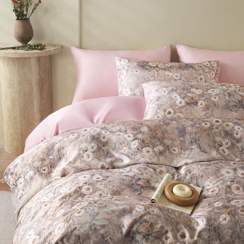 

Комплект постельного белья из холодного шелка, комплект из четырех предметов, стиль масляной живописи, приятный к коже, дышащий, удобный, простыня, пододеяльник, наволочка 1.8m bed