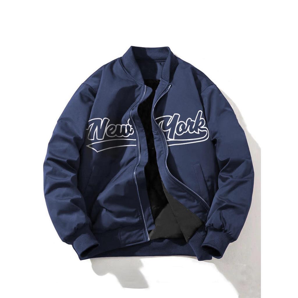 Men's Windproof Printed Baseball Collar Jacket - Casual Outdoor Workwear for Spring & Autumn