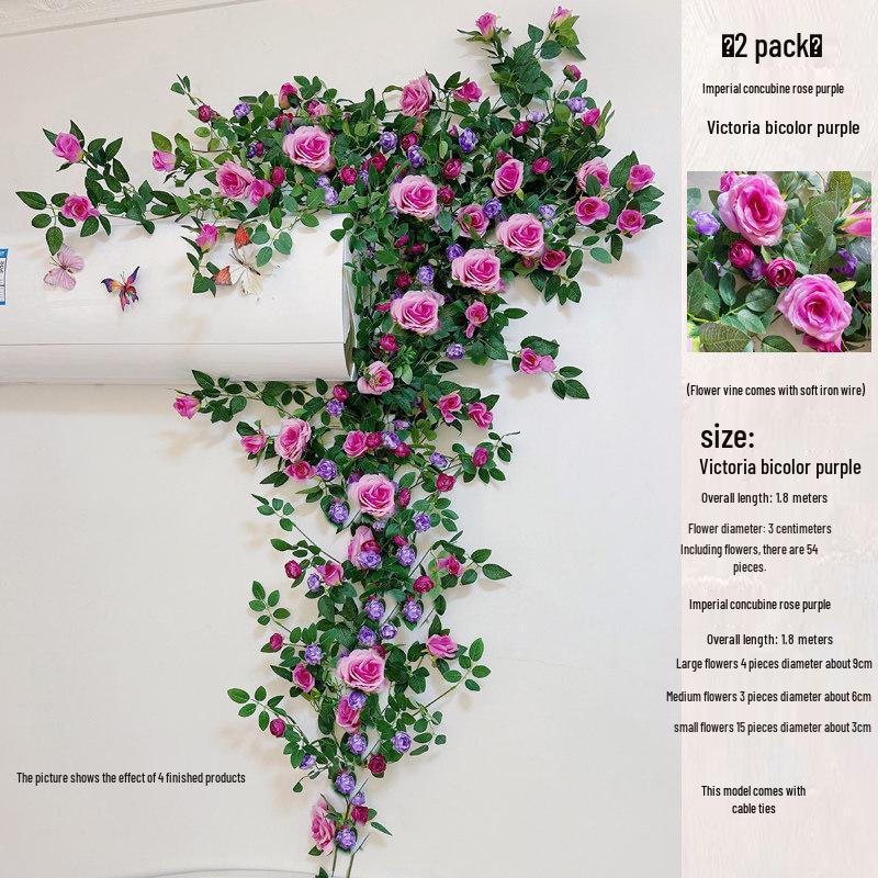 Rose Vine Artificial Flower Decor for Air Conditioner Pipes or Balcony Railings