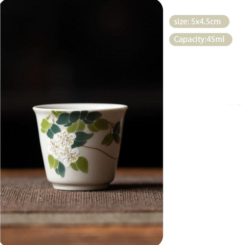 1 ks čínský retro ručně vyráběný keramický čajový šálek s ručně malovaným květinovým vzorem, čajová miska s kravatou, čajová sada Guanyin Pu'er, porcelánový čajový šálek 45ml
